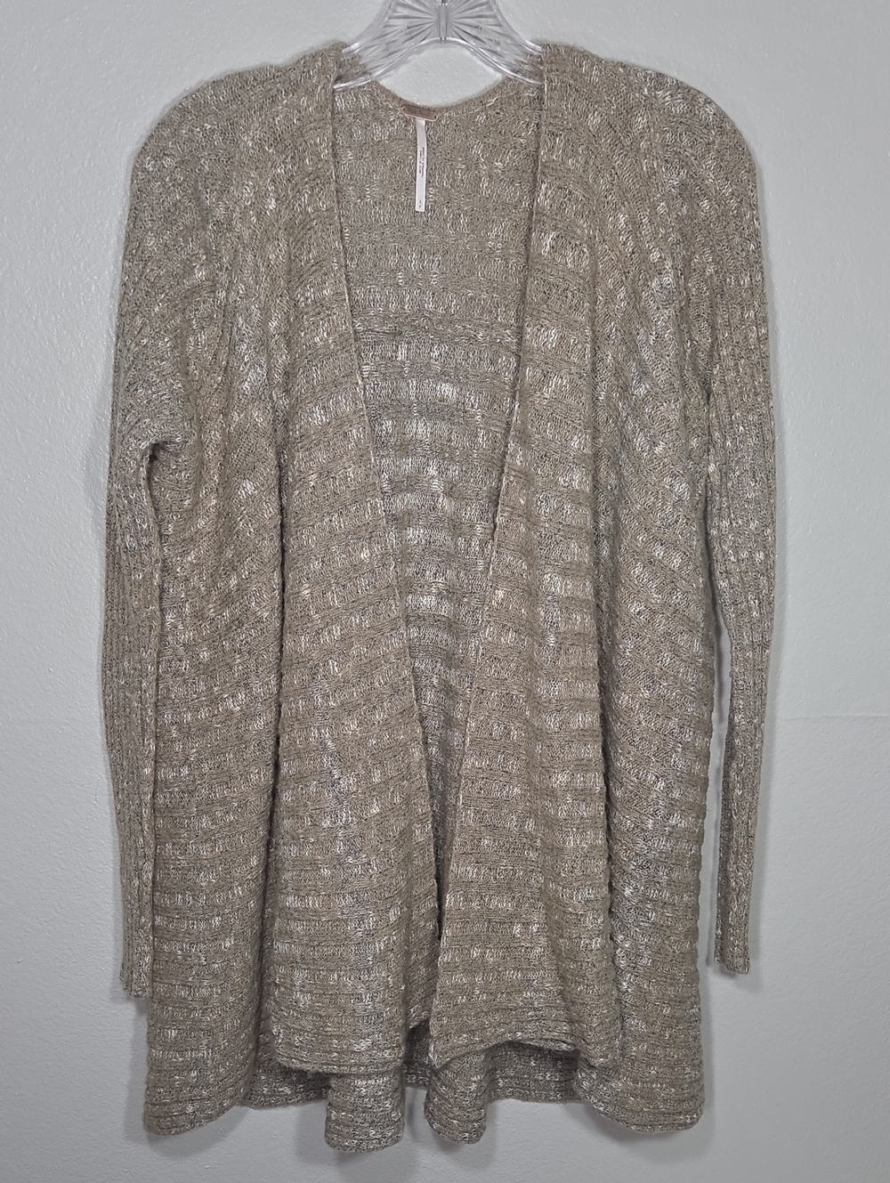 Free People Beached Shell Open-Front Knit Cardigan in Taupe Mix